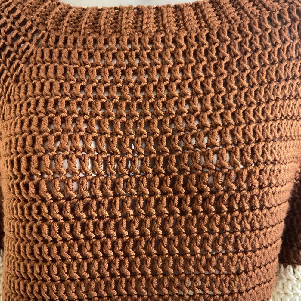Unbranded Hand Made Braided Brown White Braided Knit Sweater Women Size Large - Picture 4 of 7